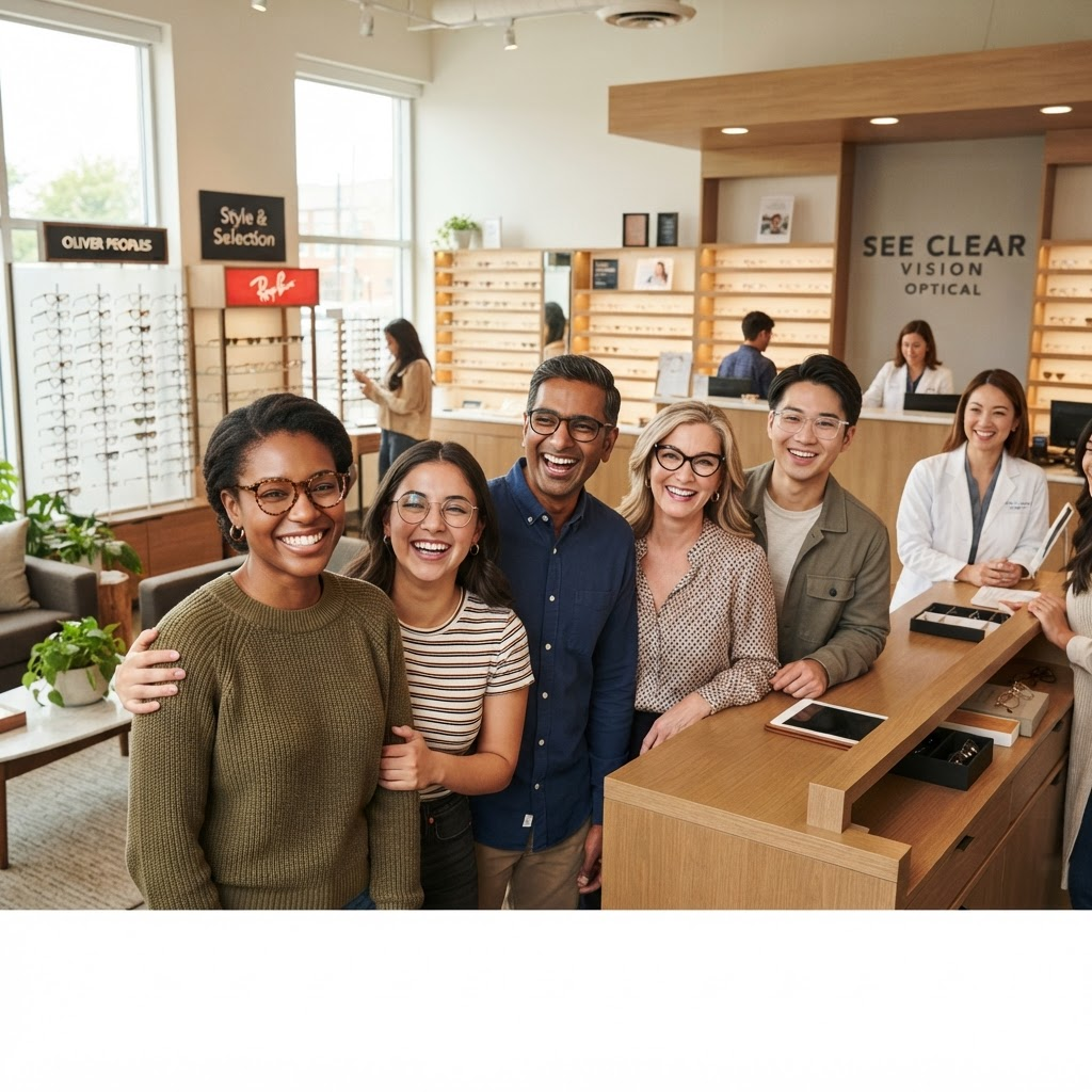 Happy Customers Wearing Stylish Eyeglasses